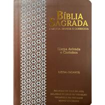 Bíblia Sagrada Letra Gigante ARC Harpa Avivada e Corinhos Capa PU Luxo Arabesco Estrela Café e Cinza
