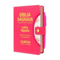 Bíblia Sagrada Letra Gigante - Botão e Caneta - Pink - C/ Harpa Bíblia Sagrada Letra Gigante - Botão e Caneta - Pink - C/ Harpa