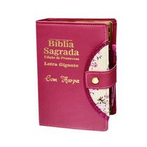 Bíblia Sagrada Letra Gigante - Botão e Caneta - Pink - C/ Harpa