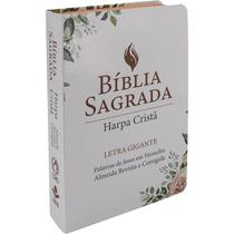 Bíblia Sagrada Letra Gigante com Harpa Cristã - Capa semiflexível ilustrada, Floral Branca