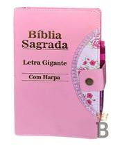 Bíblia Sagrada Letra Gigante Com Harpa Porta Caneta Rosa