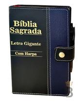 Bíblia Sagrada Letra Gigante Harpa Porta Caneta Azul e Preto - Rei das Bíblias
