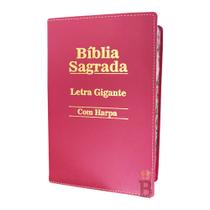 Bíblia Sagrada Letra Gigante Luxo C/ Harpa Pink - 14x21cm