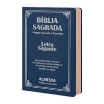 Bíblia Sagrada Letra Gigante Luxo Popular Azul ARC - Almeida Revista e Corrigida Com Harpa e Índice por Cores