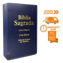 Biblia Sagrada Letra Gigante Luxo Popular - Azul - Com Harpa - RC