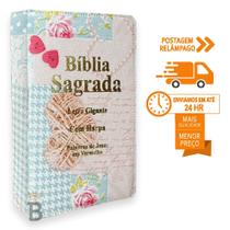 Biblia Sagrada Letra Gigante Luxo Popular - Coração Azul - Com Harpa - Mulher - RC Biblia Sagrada Letra Gigante Luxo Popular - Coração Azul - Com Harpa - Mulher - RC