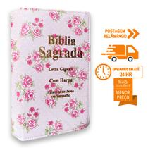 Biblia Sagrada Letra Gigante Luxo Popular - Floral Rosa - Com Harpa - Mulher - RC