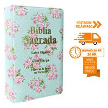 Bíblia Sagrada Letra Gigante Luxo Popular Floral Verde - C/ Harpa E Palavras De Jesus Em Vermelho - RC
