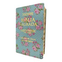 Bíblia Sagrada Letra Gigante Luxo Popular Floral Verde - C/ Harpa E Palavras De Jesus Em Vermelho - RC