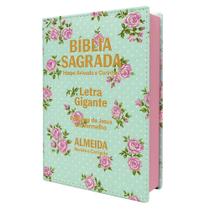 Biblia Sagrada Letra Gigante Luxo Popular - Floral Verde - Com Harpa - Mulher - RC