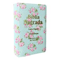 Biblia Sagrada Letra Gigante Luxo Popular - Floral Verde - Com Harpa - Mulher - RC