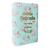Biblia Sagrada Letra Gigante Luxo Popular - Floral Verde - Com Harpa - Mulher - RC