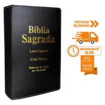 Biblia Sagrada Letra Gigante Luxo Popular - Preta - C/ Harpa E Palavras De Jesus Em Vermelho - RC