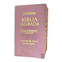 Bíblia Sagrada Letra Gigante Luxo Popular Rosa - C/ Harpa E Palavras De Jesus Em Vermelho - RC