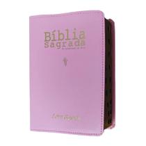 Bíblia sagrada letra gigante ntlh capa de luxo rosa com índice com auxílios sbb