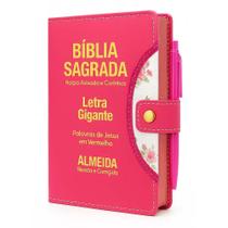 Bíblia Sagrada Letra Gigante - Pink - Botão e Caneta Revista e Corrigida