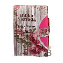 Bíblia Sagrada Letra Gigante - Romantic - Botão e Caneta Revista e Corrigida - C/ Harpa