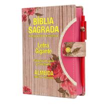 Bíblia Sagrada Letra Gigante - Romantic - Botão e Caneta Revista e Corrigida