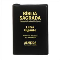 Bíblia Sagrada Letra Gigante Ziper - Preta C/ Harpa Cristã - REI DAS BIBLIAS