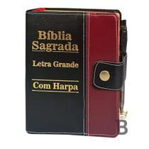 Bíblia Sagrada Letra Grande Botão Preta C/ Vinho - C/ Harpa