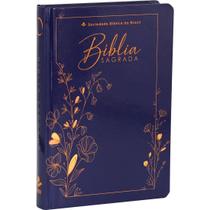 Biblia sagrada letra grande capa dura flores ouro