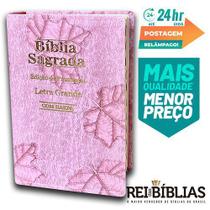 Bíblia Sagrada Letra Grande - Luxo - Folha Rosa -C/ Harpa