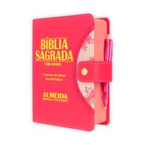 Bíblia Sagrada Letra Grande - Pink - Botão e Caneta Revista e Corrigida - REI DAS BIBLIAS