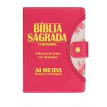 Bíblia Sagrada Letra Grande - Pink - Botão e Caneta Revista e Corrigida