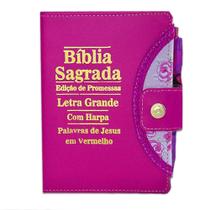 Bíblia Sagrada Letra Grande - Pink - Botão e Caneta Revista e Corrigida - SI