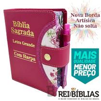 Bíblia Sagrada Letra Grande - Pink - Botão e Caneta Revista e Corrigida - SI