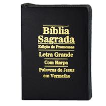 Bíblia Sagrada Letra Grande Preta Com Harpa Zíper - 12x16cm - REI DAS BIBLIAS