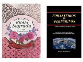 Bíblia Sagrada Letra Hiper Gigante laminada Rosa + Caneta + Harpa + Livro de Estudo