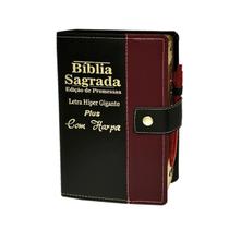 Bíblia Sagrada Letra Hipergigante Bicolor - Botão Preta C/Vinho C/ Harpa - 14x21cm - REI DAS BIBLIAS