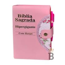 Bíblia Sagrada Letra Hipergigante Botão Rosa - C/ Harpa