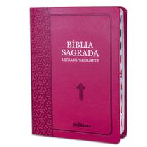 Bíblia Sagrada letra Hipergigante Capa Pu Luxo com Índice E Harpa - Pink