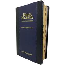 Bíblia Sagrada Letra Hipergigante Com Harpa Luxo Bicolor Preta E Azul Com Índice