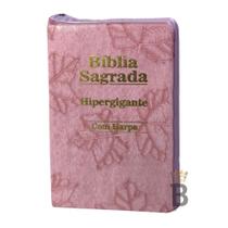 Biblia Sagrada Letra Hipergigante Folha Rosa Ziper C/ Harpa