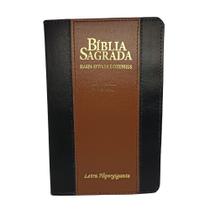 Bíblia sagrada letra hipergigante harpa arc índice capa de luxo bicolor preto e marrom