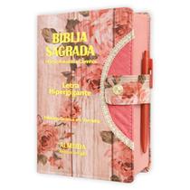 Bíblia Sagrada Letra HIpergigante - Romantic - Botão e Caneta Revista e Corrigida C/ Harpa