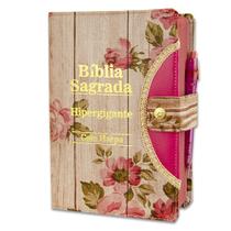 Bíblia Sagrada Letra HIpergigante - Romantic - Botão e Caneta Revista e Corrigida C/ Harpa