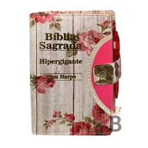 Bíblia Sagrada Letra HIpergigante - Romantic - Botão e Caneta Revista e Corrigida C/ Harpa