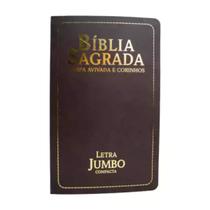 Bíblia Sagrada Letra Jumbo ARC Almeida Revista e Corrigida Gigante C/ Harpa Capa Semiflexível Marrom Evangélica Compacta