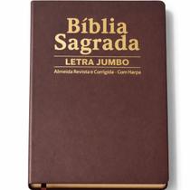 Biblia Sagrada Letra Jumbo ARC com Harpa Palavras de Jesus em Vermelho Luxo Marrom