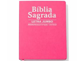 Biblia Sagrada Letra Jumbo ARC com Harpa Palavras de Jesus em Vermelho Luxo Pink