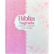 Biblia Sagrada Letra Jumbo ARC com Harpa Palavras de Jesus em Vermelho Pink e Rosa