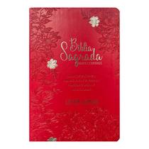 Bíblia Sagrada Letra Jumbo ARC Harpa Avivada e Corinhos Capa PU Luxo Jardim Vermelho
