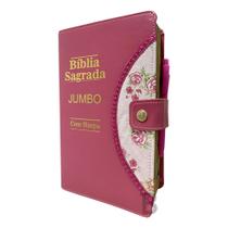 Bíblia Sagrada Letra Jumbo - Botão Pink - C/ Harpa - 16x25cm