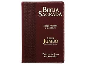 Bíblia Sagrada Letra Jumbo Capa Pu luxo Alto Relevo Brown com Harpa/ARC