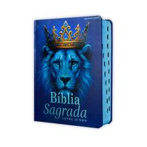 Bíblia Sagrada Letra Jumbo com Harpa e Índice - Capa Dura - Leão Azul Real