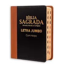 Bíblia Sagrada Letra Jumbo - Luxo - Bicolor - Caramelo e Preta - C/ Harpa - Revista e Corrigida
